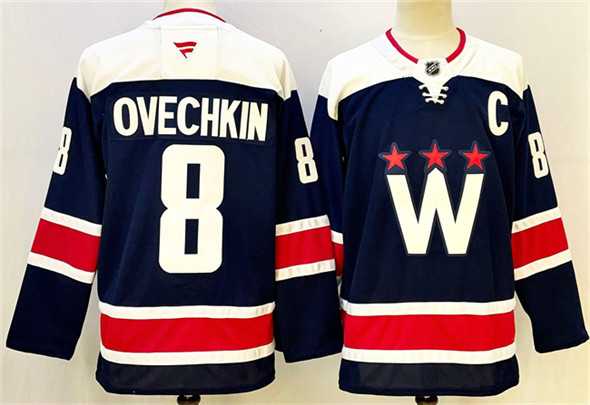 Men%27s Washington Capitals #8 Alexander Ovechkin Navy With C Patch Stitched Hockey Jersey